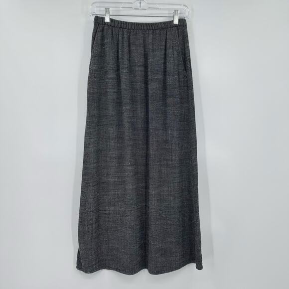 Eileen Fisher Italian Fabric Linen Maxi Skirt Gray Textured Pockets Womens Sz XS - Picture 3 of 12